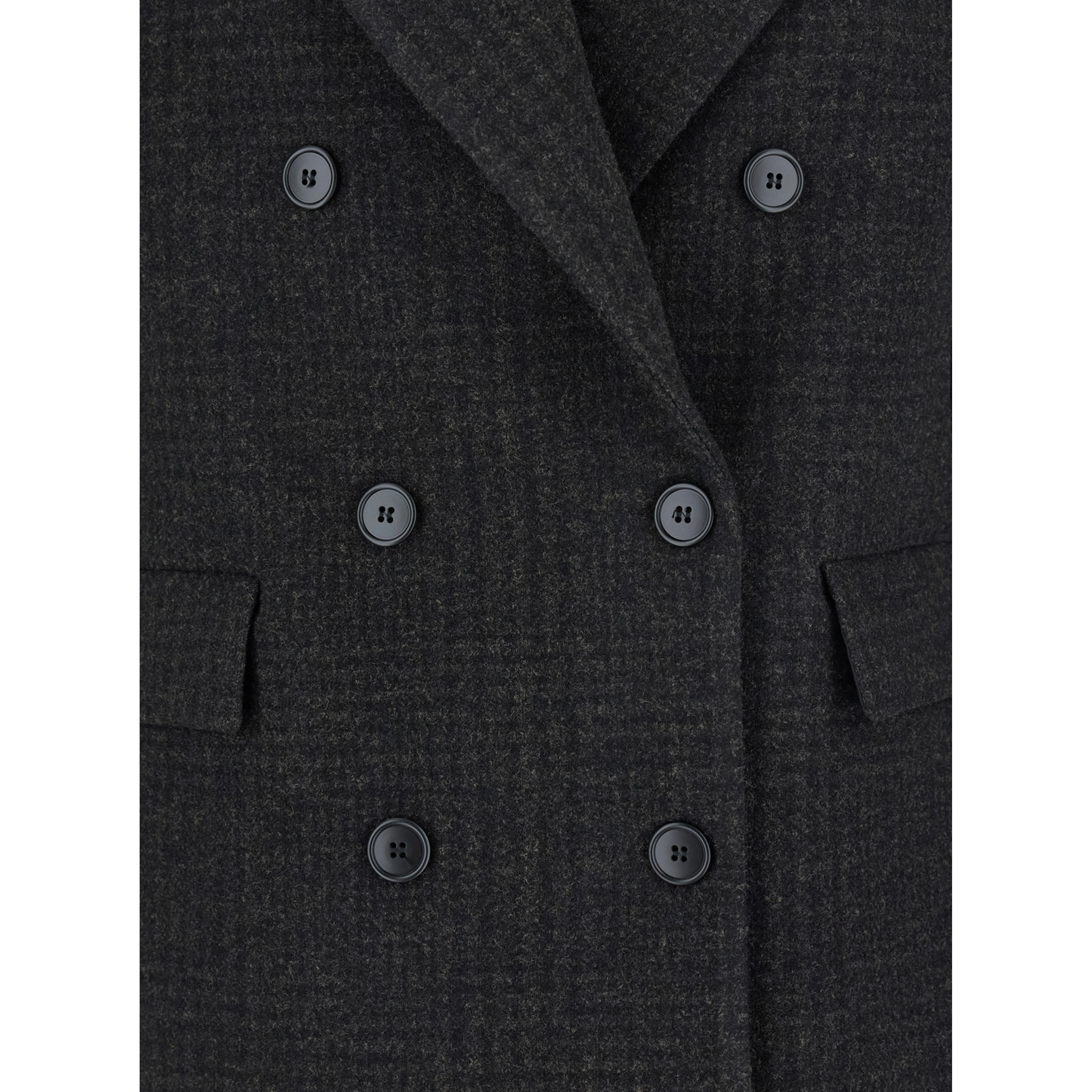 Brown Double-Breasted Jacket with Peak Revers and All-Over Check Motif in Wool Woman