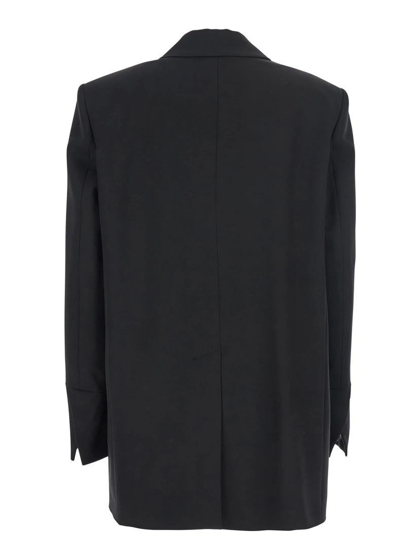 Kamut Black Single-Breasted Jacket with Peak Revers in Viscose Blend Stretch Woman