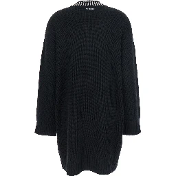 Black Dress with Droped Shoulder and Crystal Embellishments in Cashmere Woman