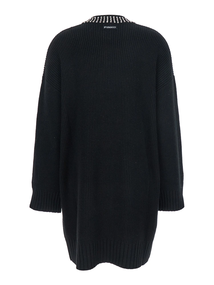 Black Dress with Droped Shoulder and Crystal Embellishments in Cashmere Woman alternative