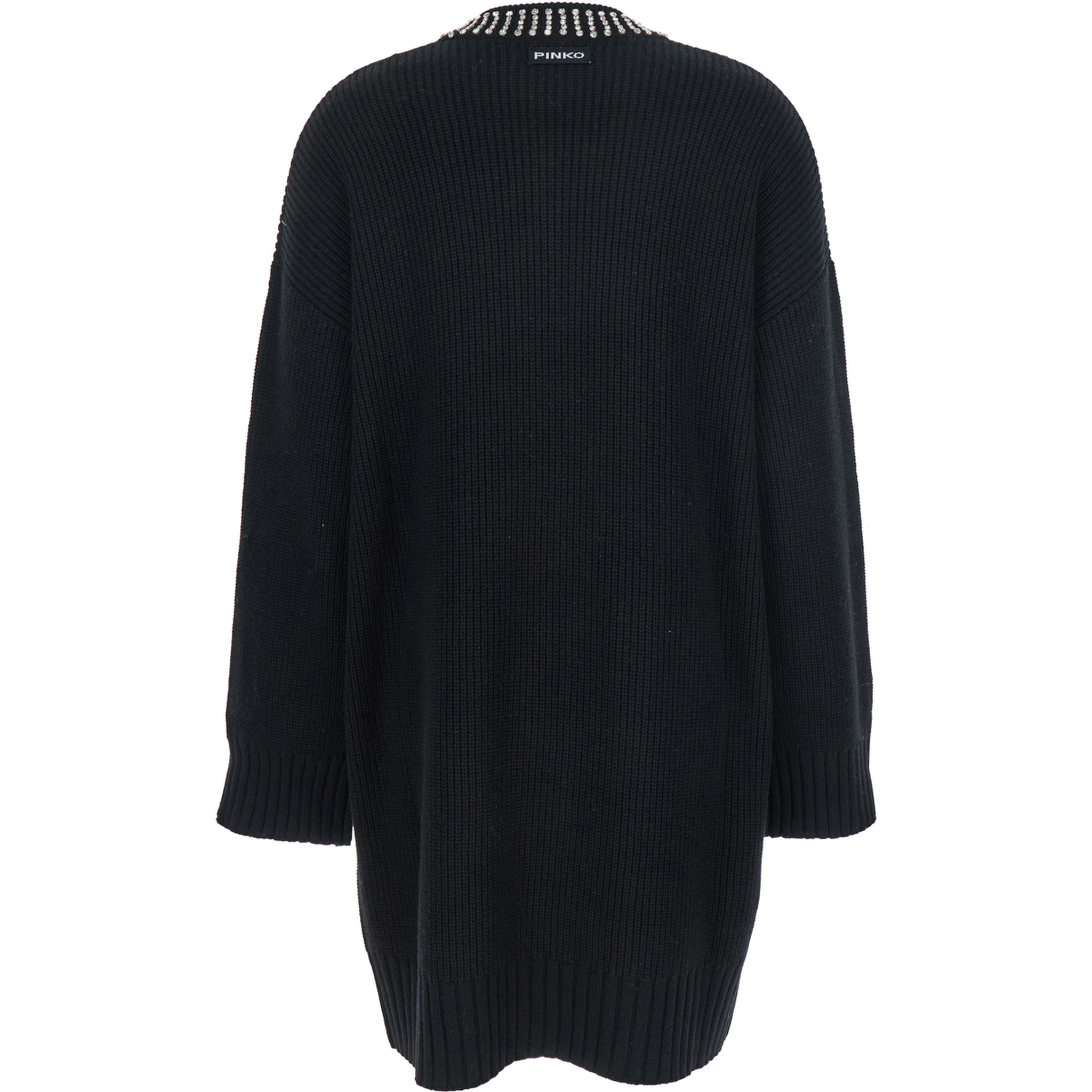 Black Dress with Droped Shoulder and Crystal Embellishments in Cashmere Woman