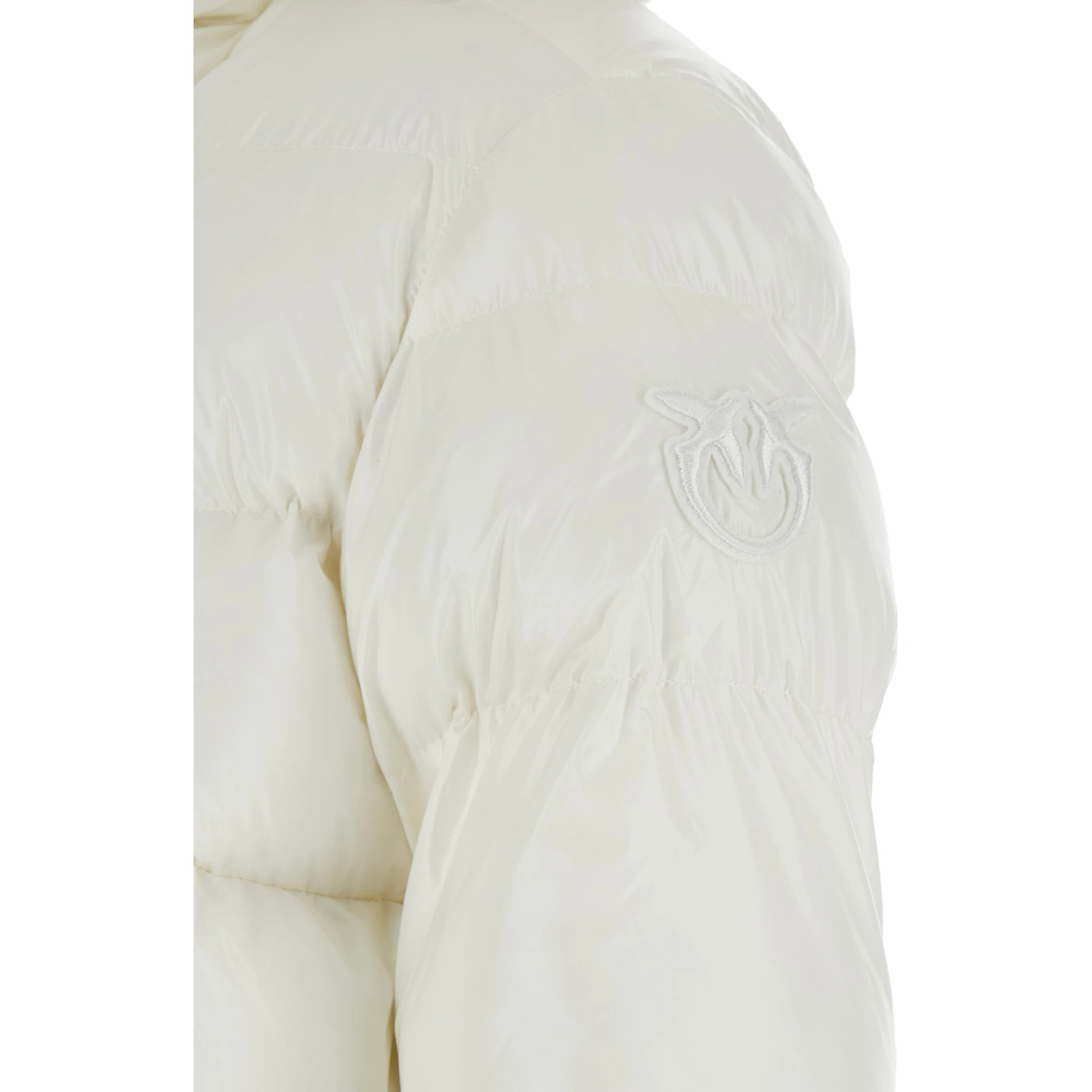 Eleodoro White Down Jacket with Drawstring Hood and Love Birds Diamond Cut Patch on the Fornt in Tech Fabric Woman