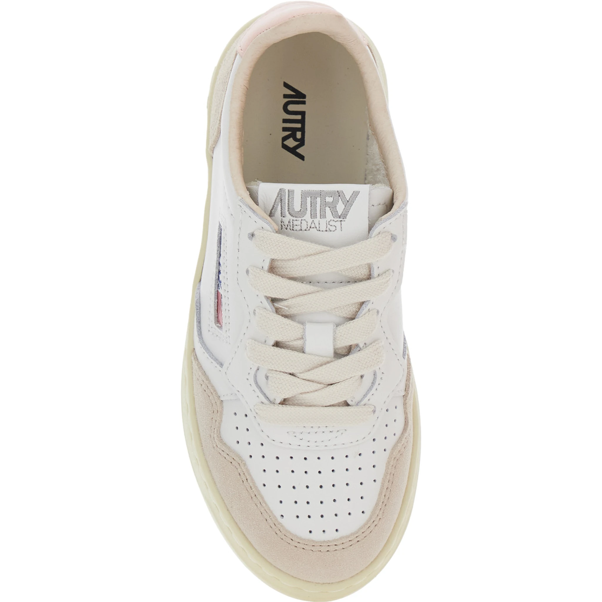 Medalist White Low Top Sneakers with Logo Patch on Tongue and Side in Leather Girl