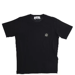 Black T-Shirt with Round Neck and Logo Patch on the Front in Cotton Boy