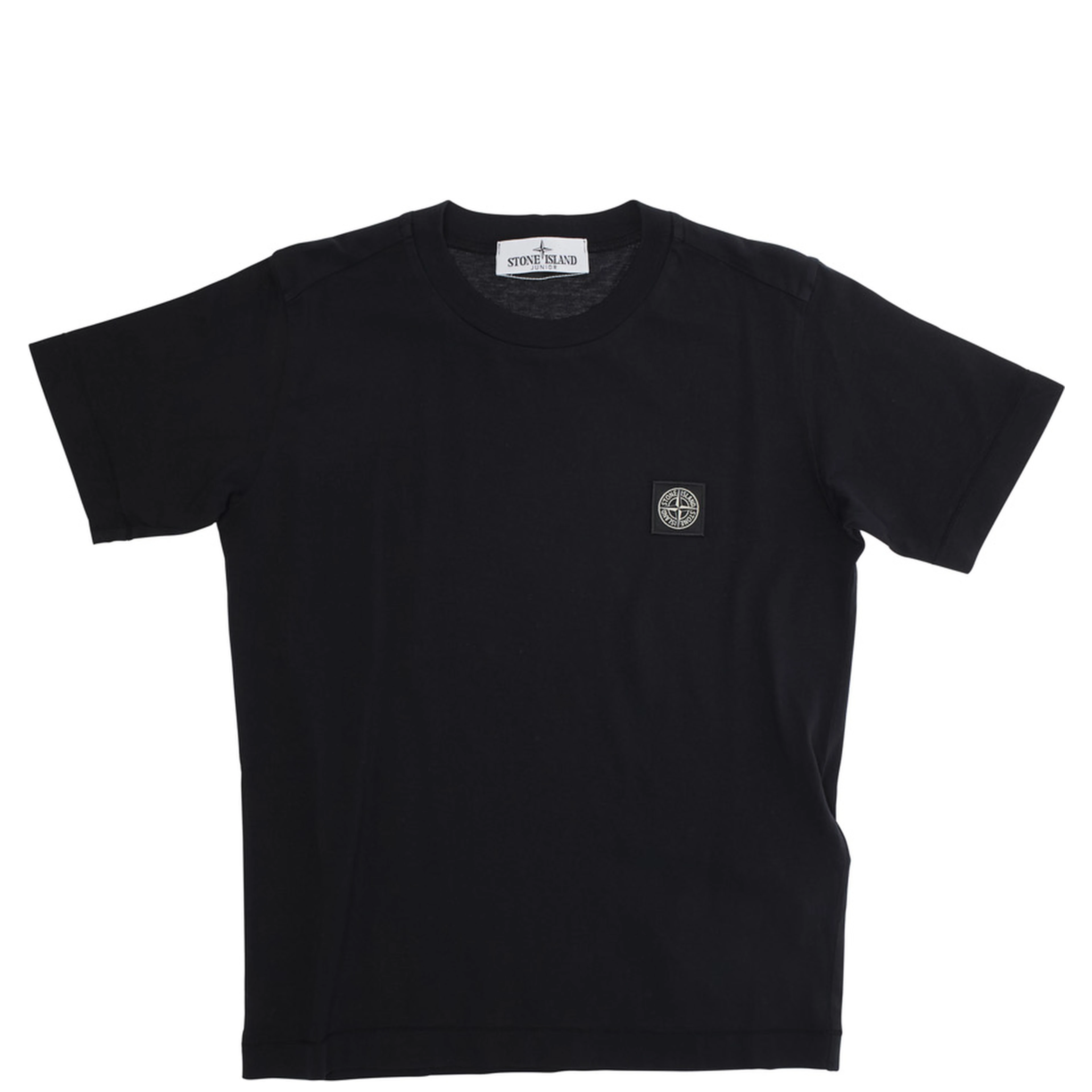 Black T-Shirt with Round Neck and Logo Patch on the Front in Cotton Boy