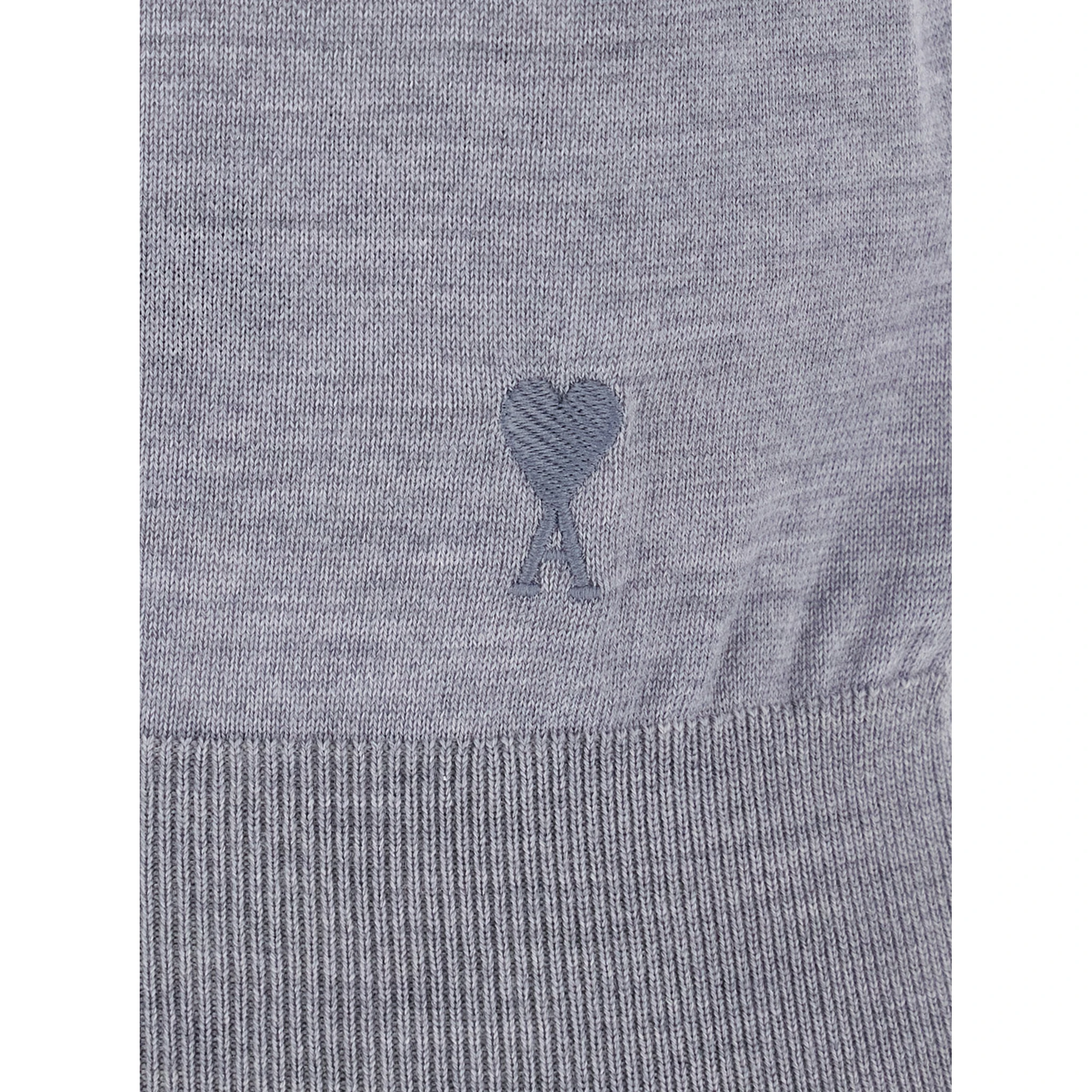 Grey Polo Shirt with Classic Collar and Logo Embroidery on the Front in Wool and Silk Woman