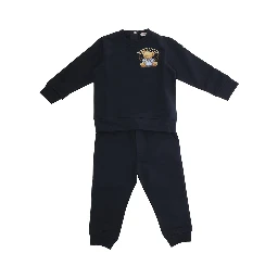Blue Crewneck Tracksuit with Rear Button Closure and Logo Patch on the Sleeve in Cotton Baby