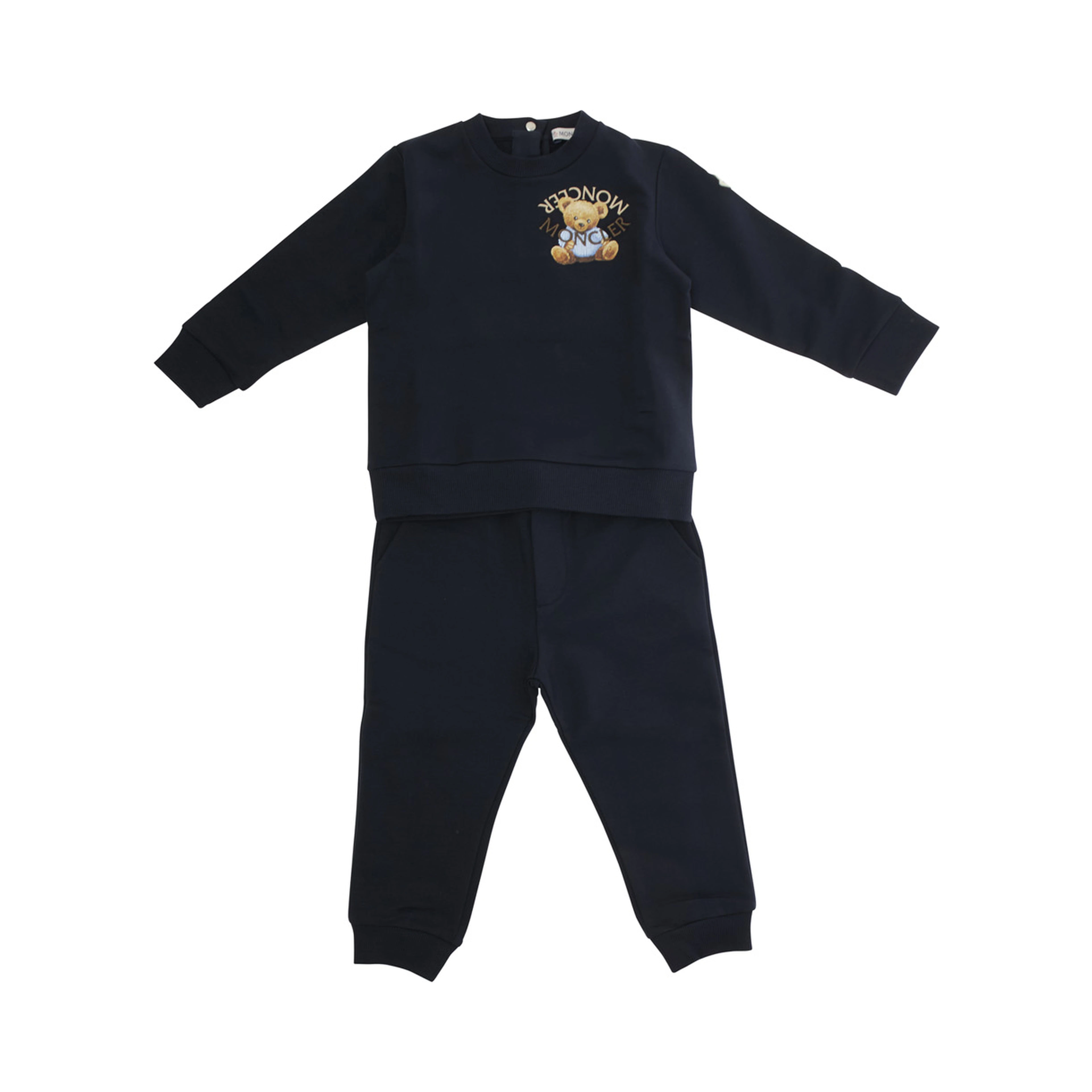 Blue Crewneck Tracksuit with Rear Button Closure and Logo Patch on the Sleeve in Cotton Baby
