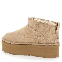 Classic Ultramini Beige Ankle Boots with Platform in Suede Woman