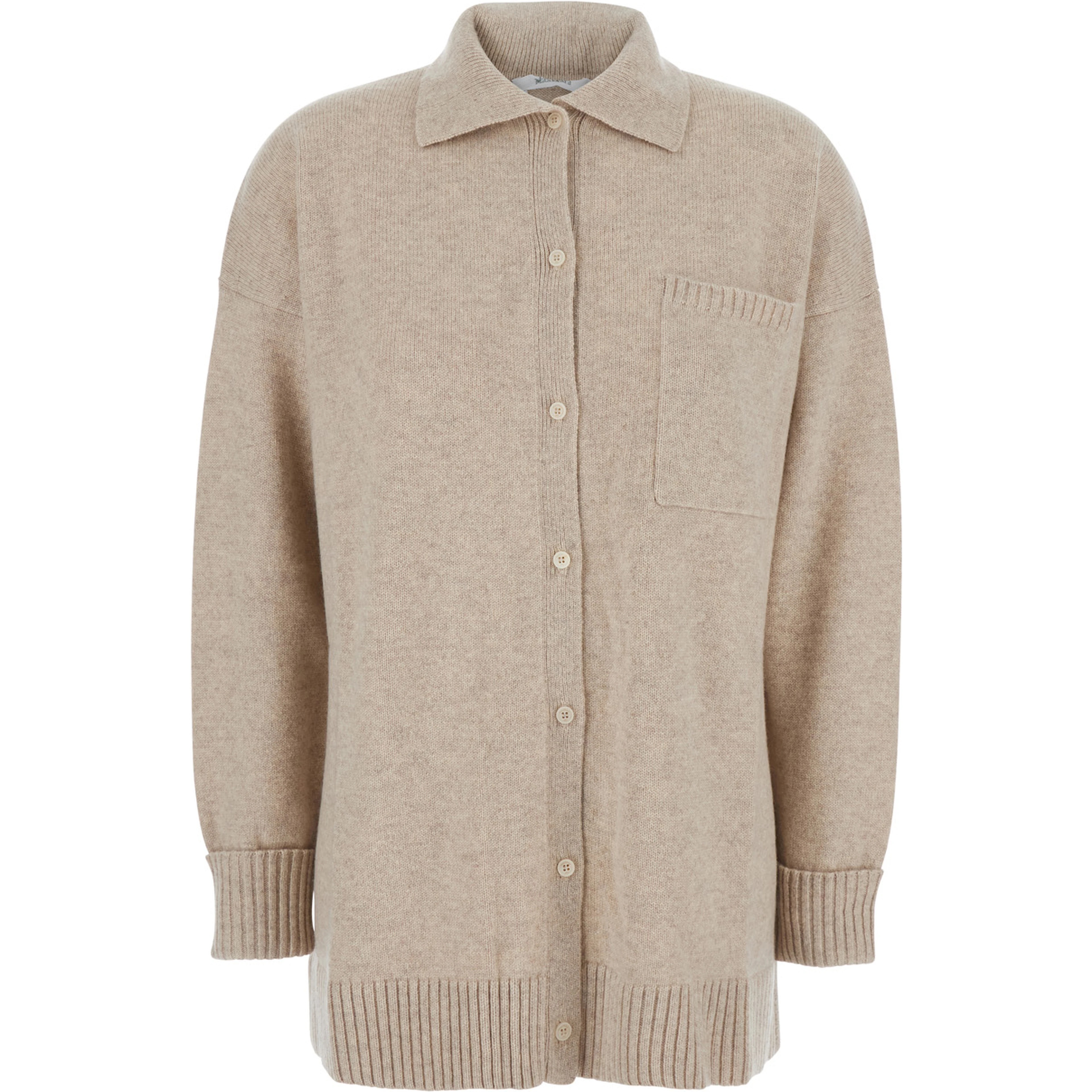 Bull Beige Cardigan with Classic Collar and One Front Patch Pocket in Cashmere Woman