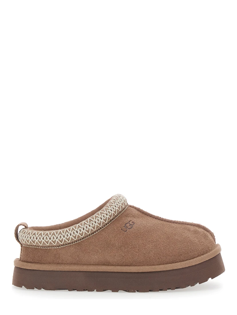 Tasman Beige Mules with Embossed Logo and Platform in Suede Girl