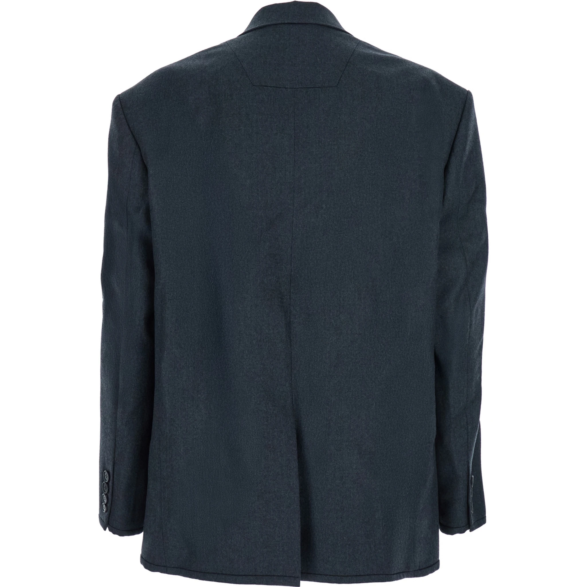 Grey Double-breasted Jacket with Peaked Revers and Patch Pockets on Front in Wool Man