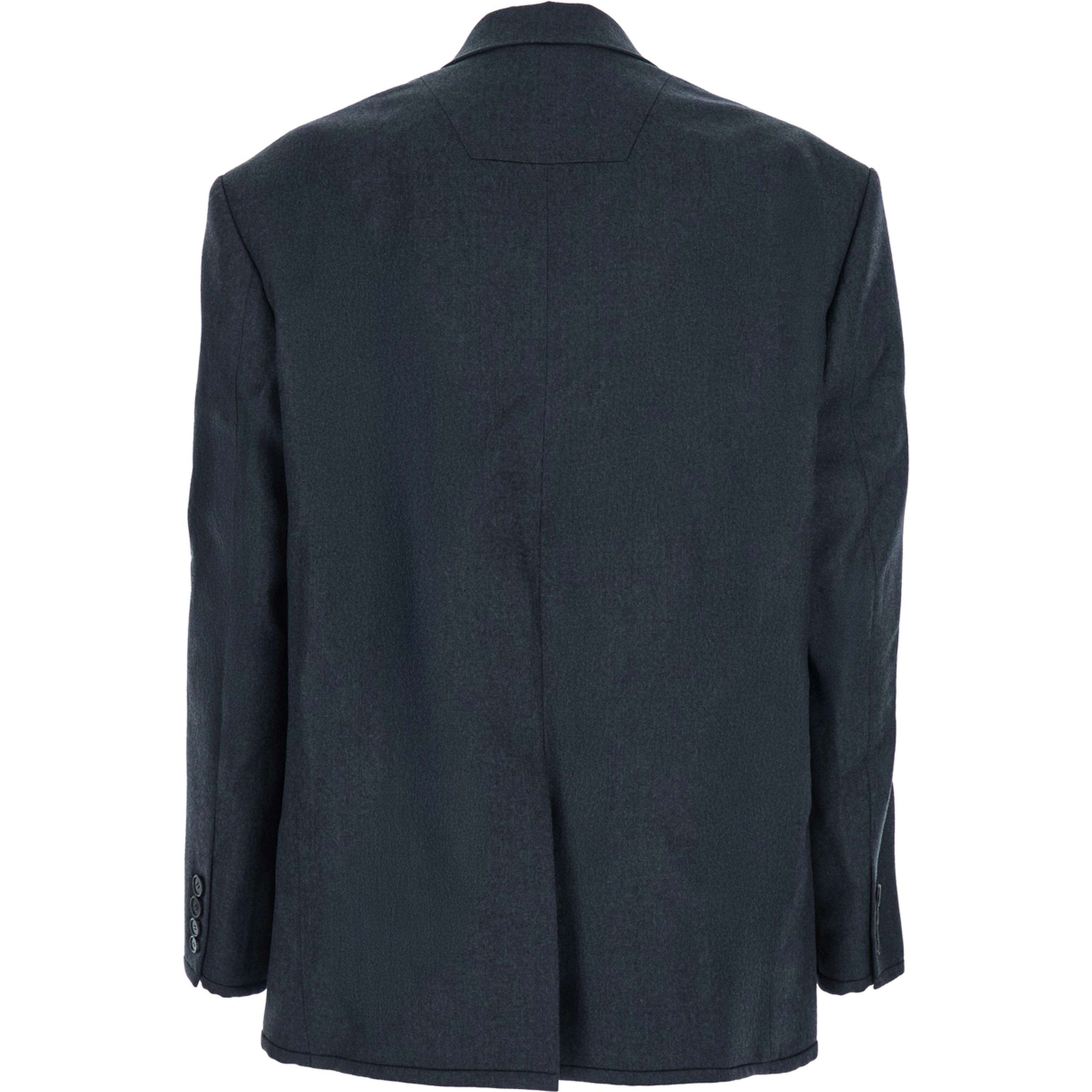 Grey Double-breasted Jacket with Peaked Revers and Patch Pockets on Front in Wool Man