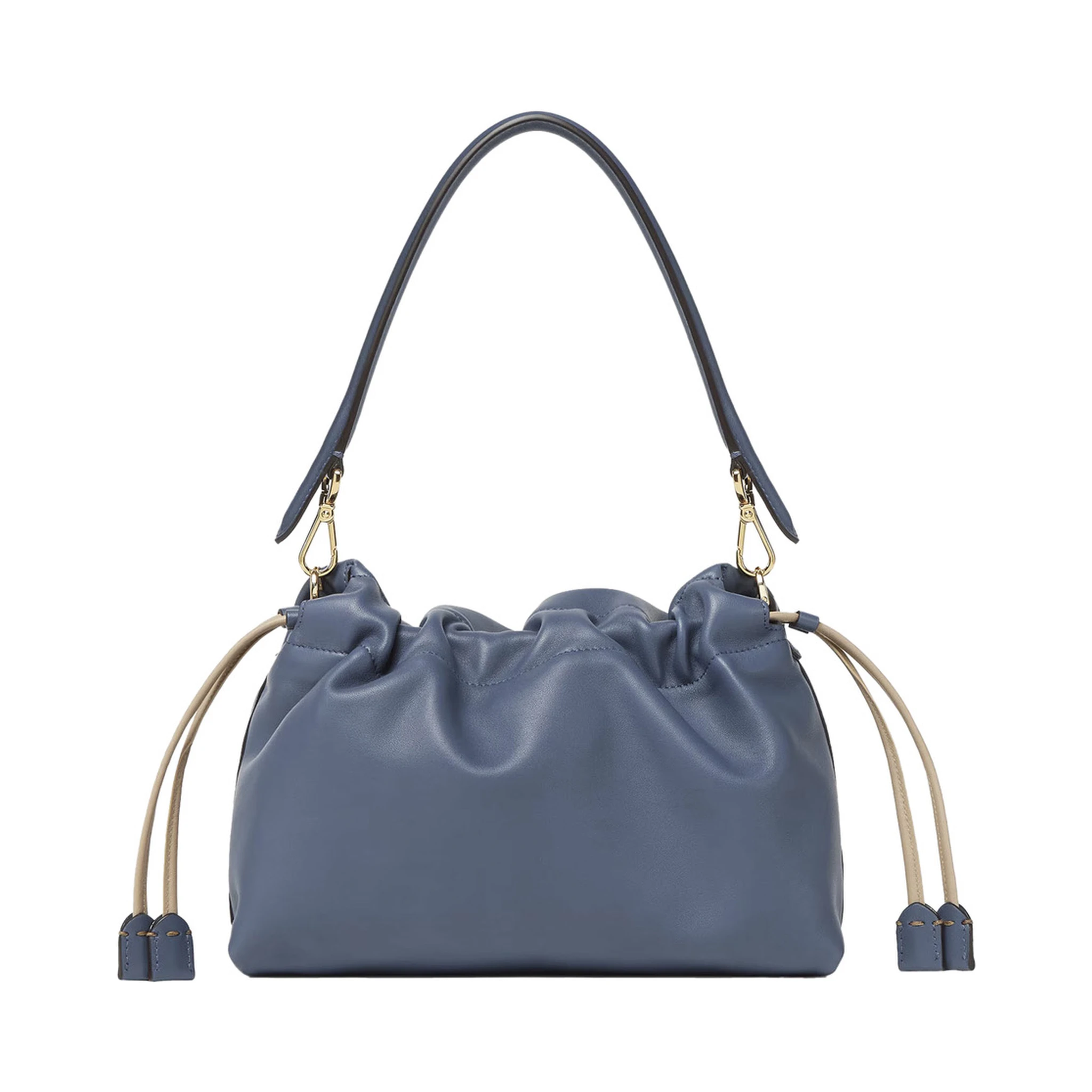 Mamma Baguette Medium Blue Shoulder Bag with FF Closure on the Front in Leather Woman