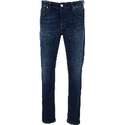 Blue Jeans with Logo Patch on the Rear and Belt Loops in Denim Man