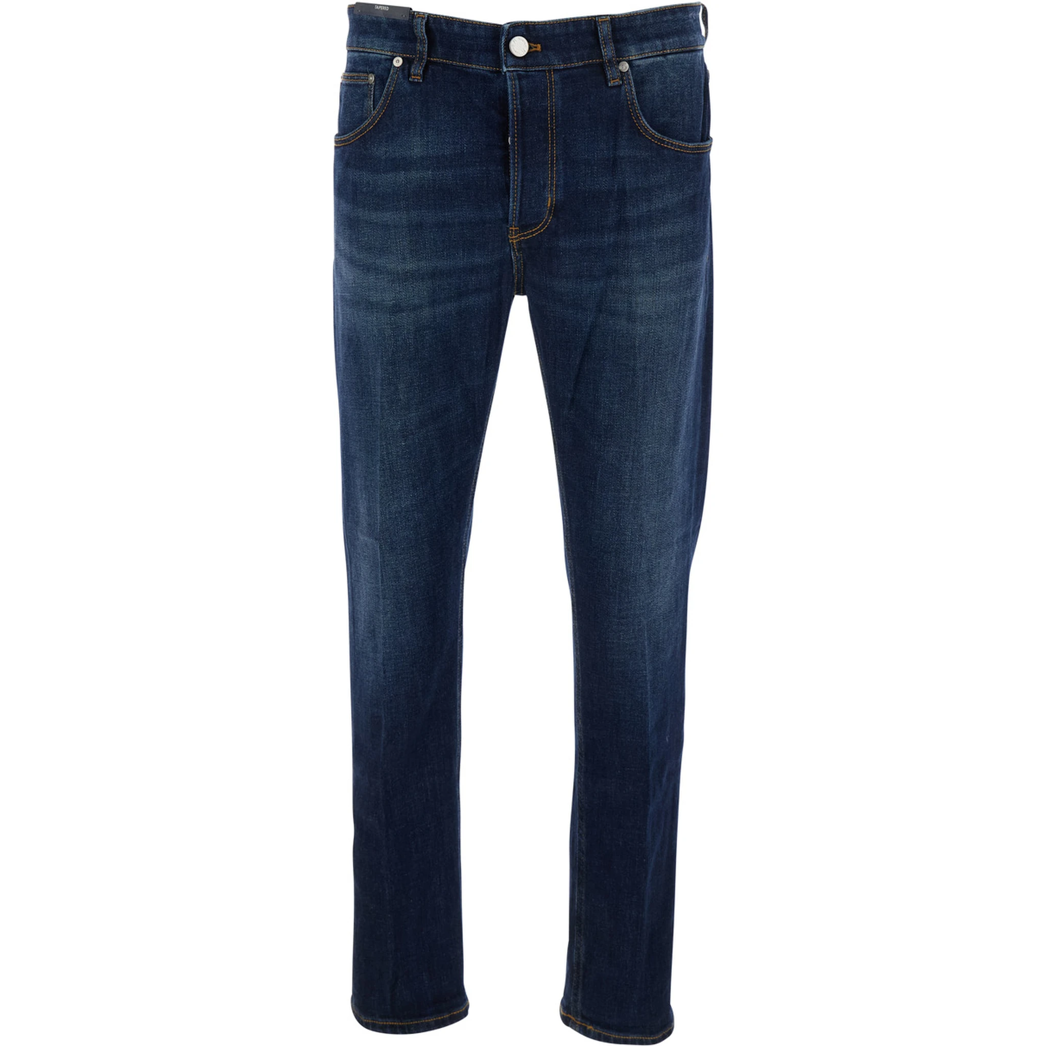 Blue Jeans with Logo Patch on the Rear and Belt Loops in Denim Man