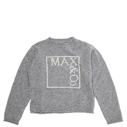 Grey Crew Neck Sweater with Front Logo Lettering in Wool Blend Girl