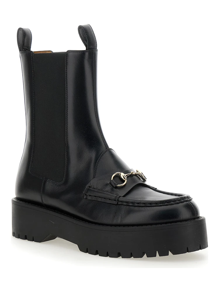 Black Ankle Boots with Horsebit and Lug Sole in Leather Woman alternative