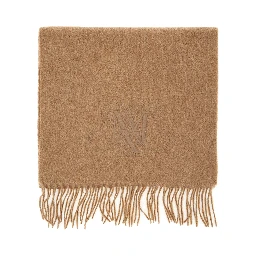 Beige Scarf with Logo Embroidery on the Front and Fringed Hem in Wool Girl