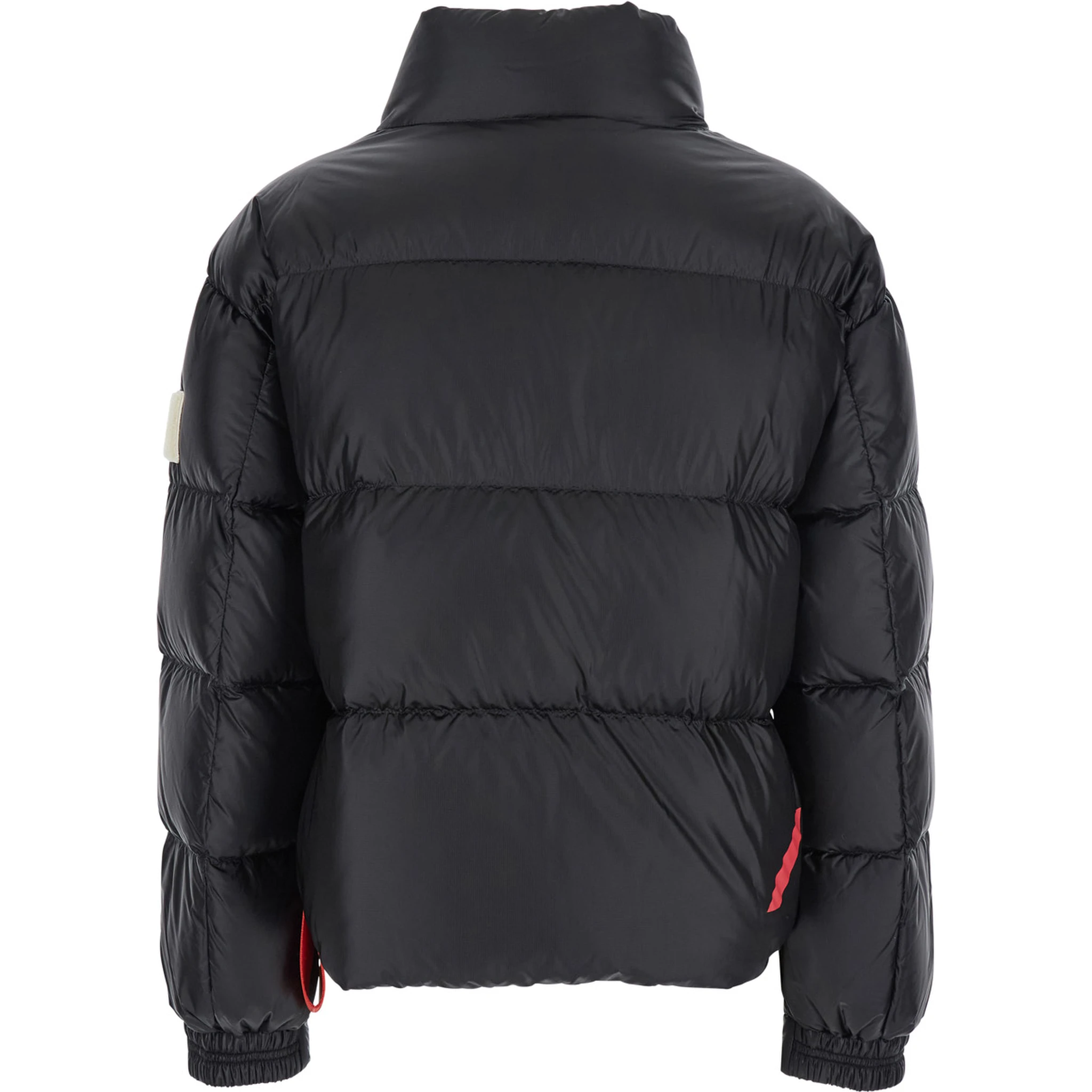 Black Down Jacket with Logo Patch on the Sleeve in Tech Fabric Woman