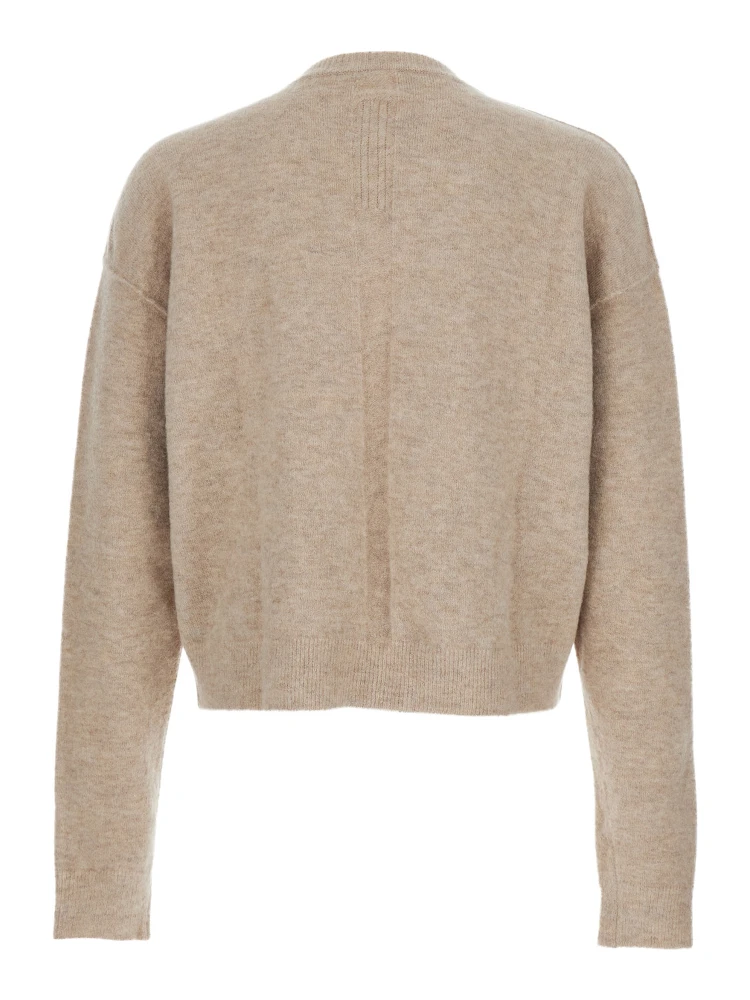 Beige Sweater with V Neck and Dropped Shoulders in Wool Blend Man alternative