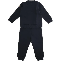 Blue Crewneck Tracksuit with Rear Button Closure and Logo Patch on the Sleeve in Cotton Baby