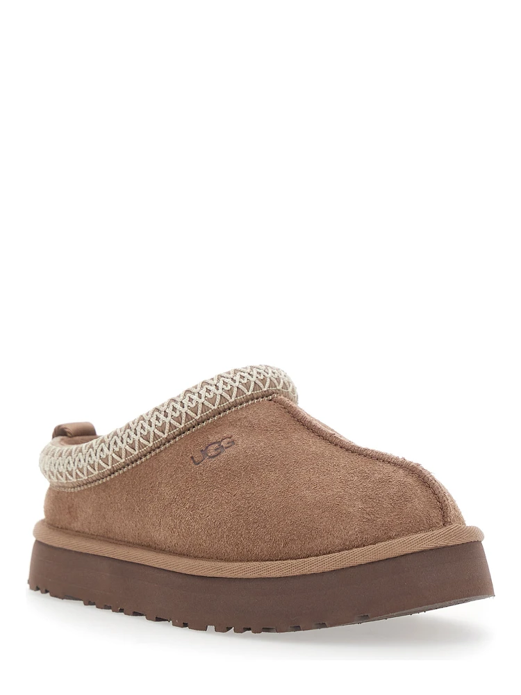 Tasman Beige Mules with Embossed Logo and Platform in Suede Girl alternative