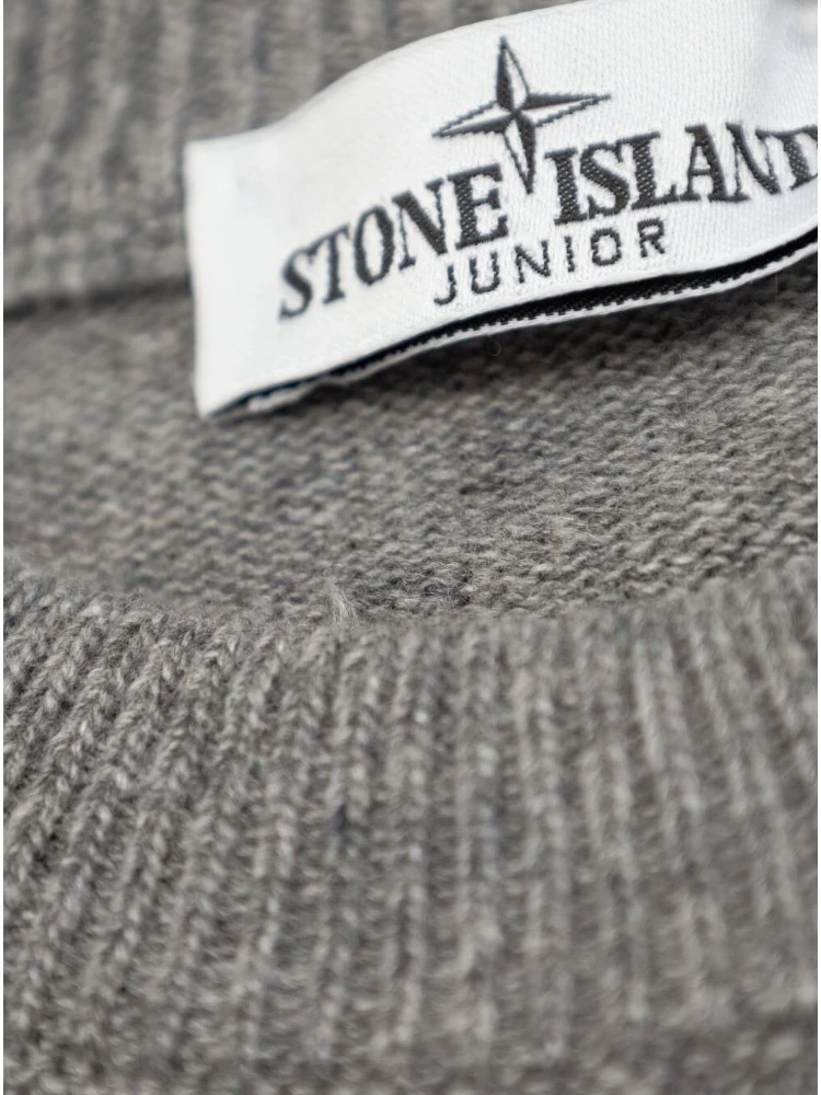 Grey Crewneck Sweater with Logo Patch on the Sleeve in Ribbed Trims in Wool and Cashmere Blend Boy alternative