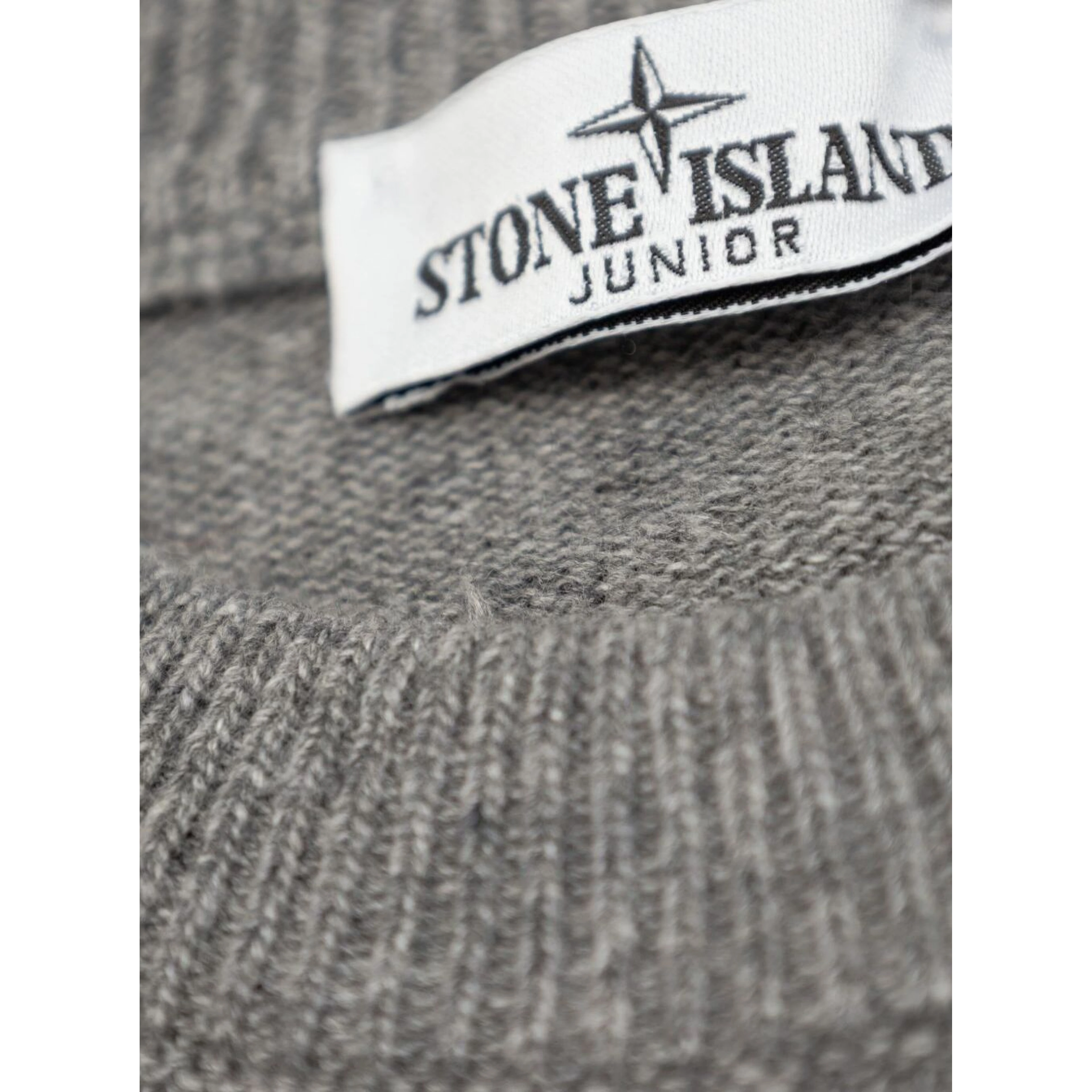 Grey Crewneck Sweater with Logo Patch on the Sleeve in Ribbed Trims in Wool and Cashmere Blend Boy