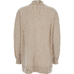 Bull Beige Cardigan with Classic Collar and One Front Patch Pocket in Cashmere Woman