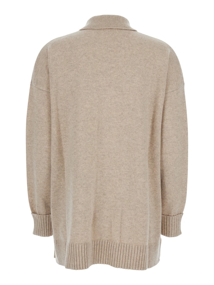 Bull Beige Cardigan with Classic Collar and One Front Patch Pocket in Cashmere Woman alternative