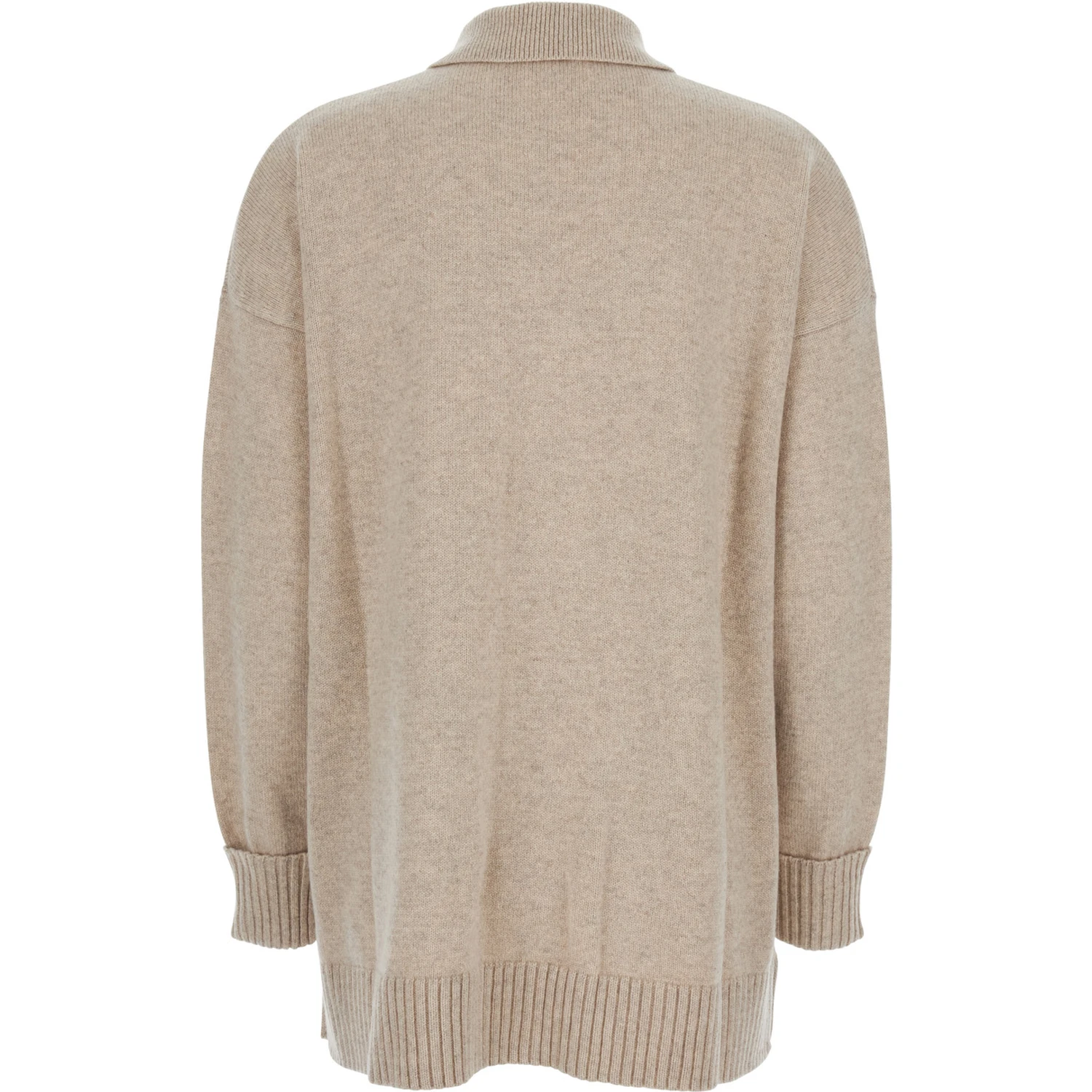 Bull Beige Cardigan with Classic Collar and One Front Patch Pocket in Cashmere Woman