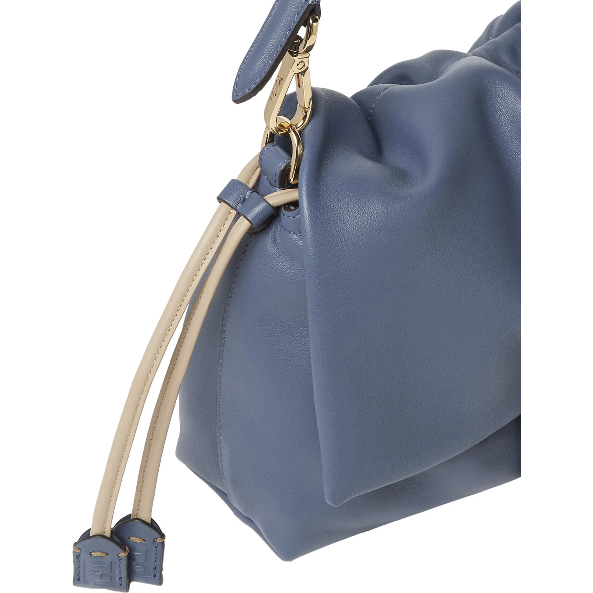 Mamma Baguette Medium Blue Shoulder Bag with FF Closure on the Front in Leather Woman