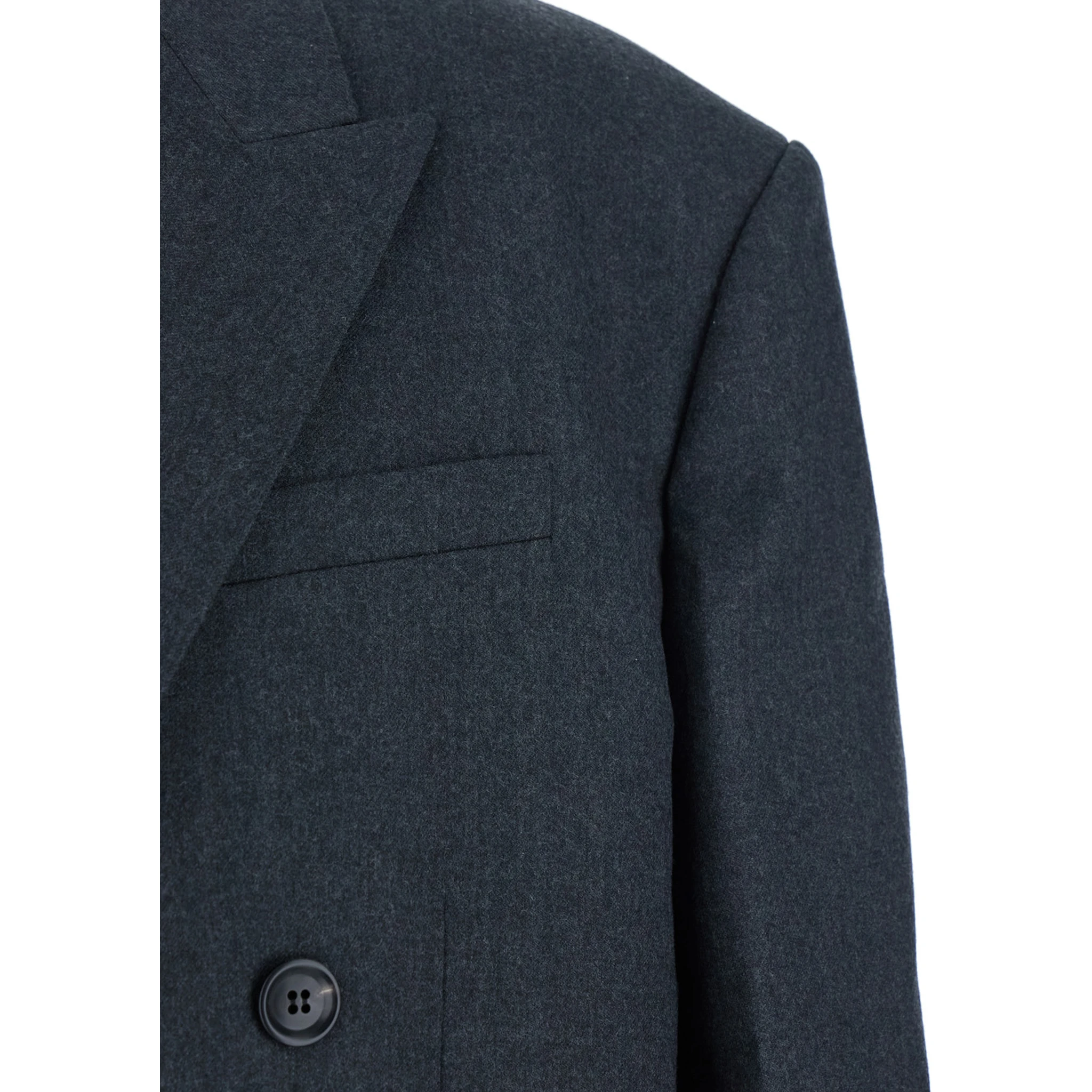 Grey Double-breasted Jacket with Peaked Revers and Patch Pockets on Front in Wool Man