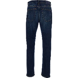 Blue Jeans with Logo Patch on the Rear and Belt Loops in Denim Man