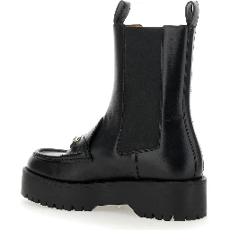 Black Ankle Boots with Horsebit and Lug Sole in Leather Woman