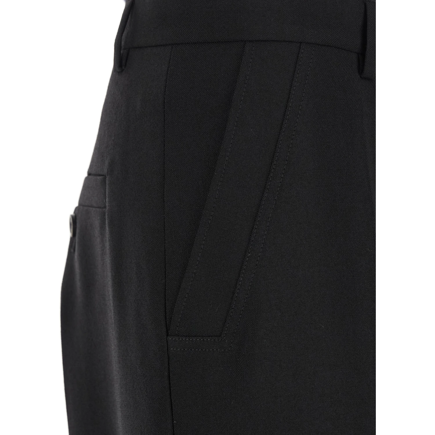 Geth Black Tailored Trousers with Belt Loops in Wool Man