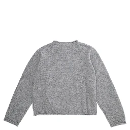 Grey Crew Neck Sweater with Front Logo Lettering in Wool Blend Girl
