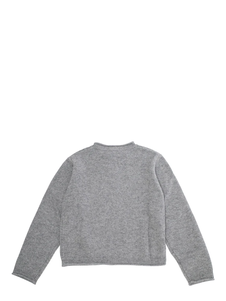 Grey Crew Neck Sweater with Front Logo Lettering in Wool Blend Girl alternative