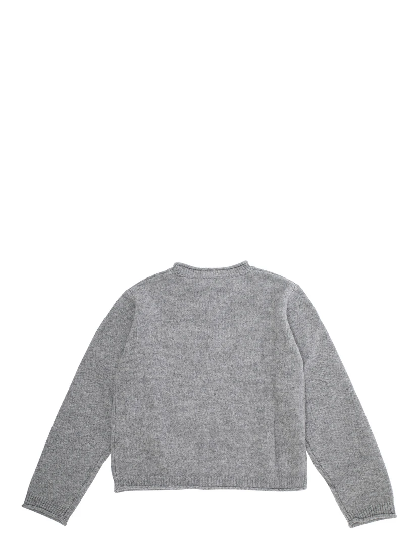 Grey Crew Neck Sweater with Front Logo Lettering in Wool Blend Girl