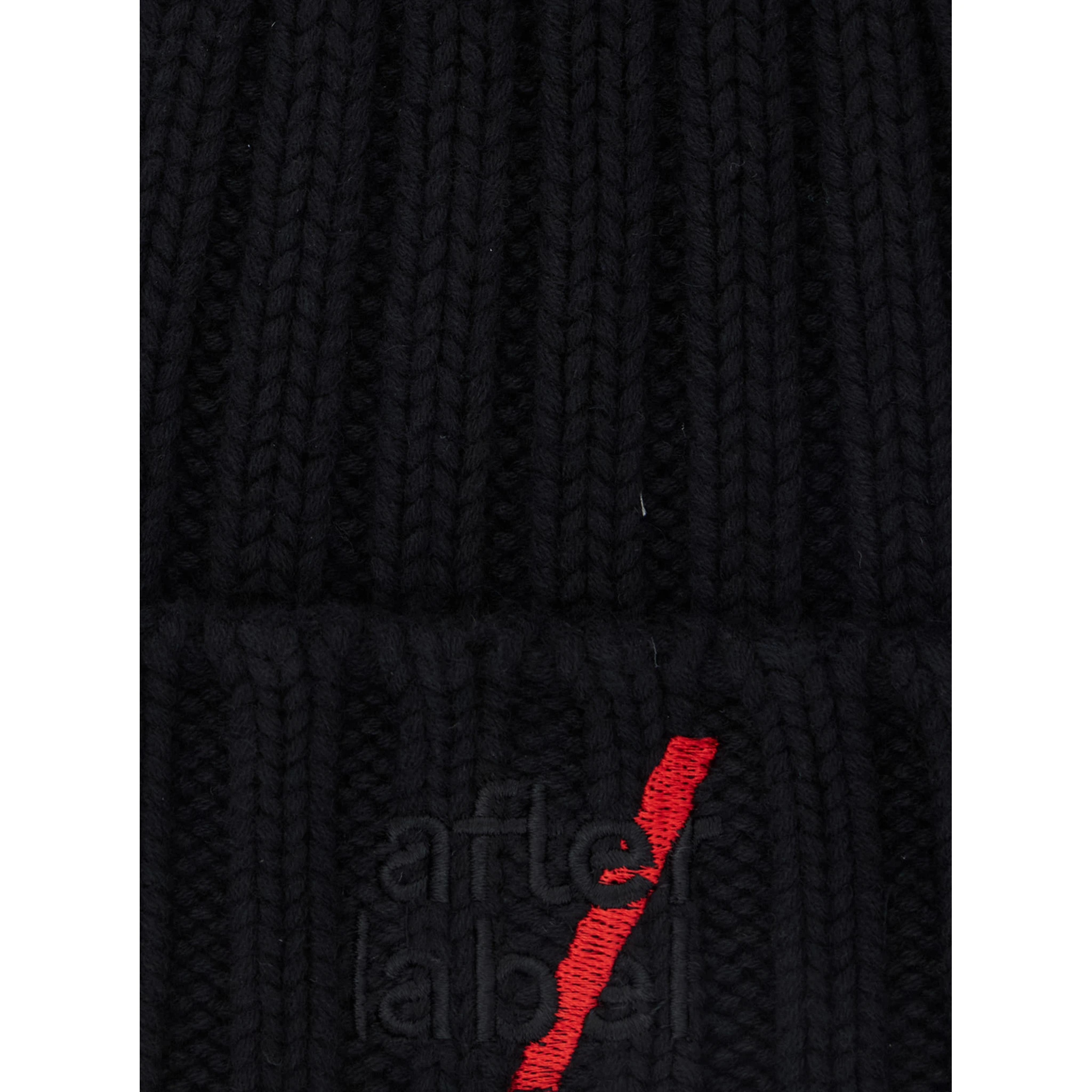 Kiruna Black Knit Beanie with Logo Embroidery on the Front in Cotton Blend Woman