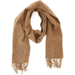 Beige Scarf with Logo Embroidery on the Front and Fringed Hem in Wool Girl