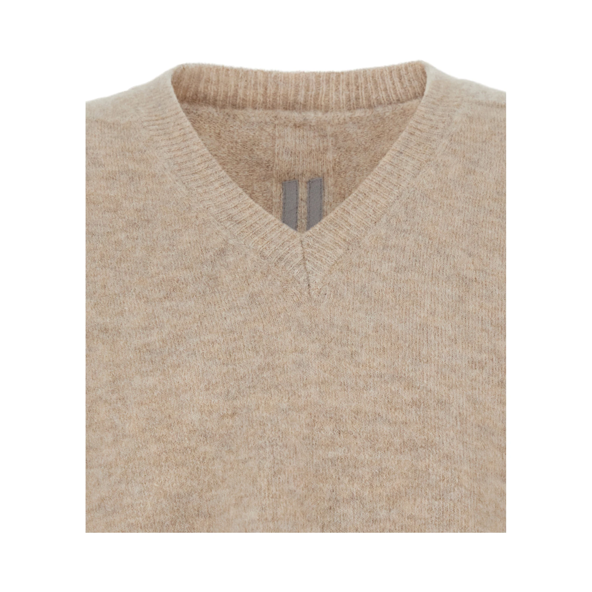 Beige Sweater with V Neck and Dropped Shoulders in Wool Blend Man