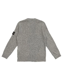 Grey Crewneck Sweater with Logo Patch on the Sleeve in Ribbed Trims in Wool and Cashmere Blend Boy