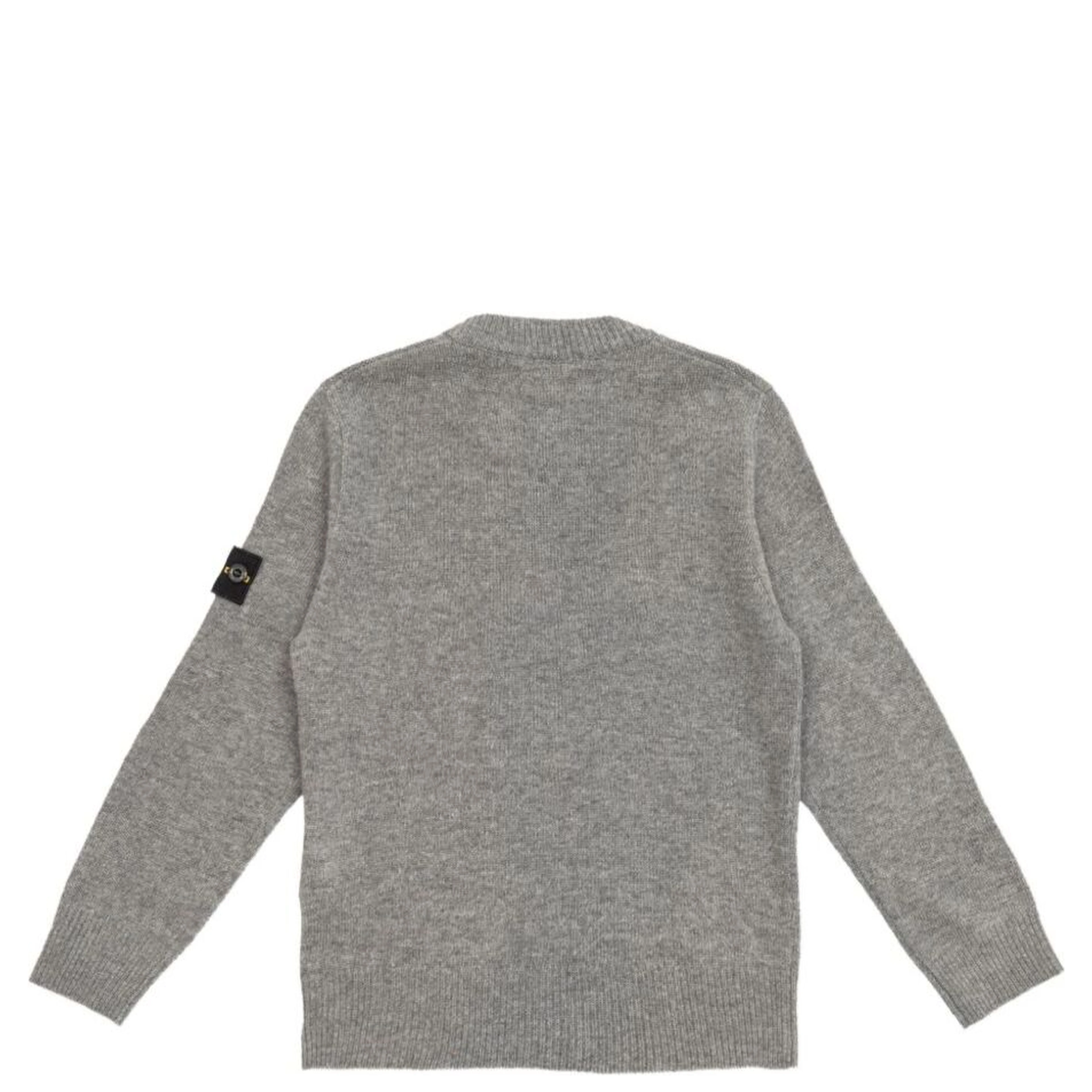 Grey Crewneck Sweater with Logo Patch on the Sleeve in Ribbed Trims in Wool and Cashmere Blend Boy
