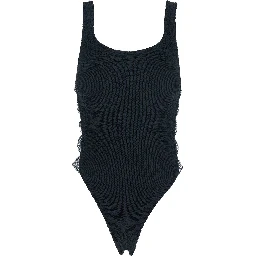 Tiffany Black Swimsuit with Square Neckline and Bow Details on the Side in Tech Fabric Stretch Woman
