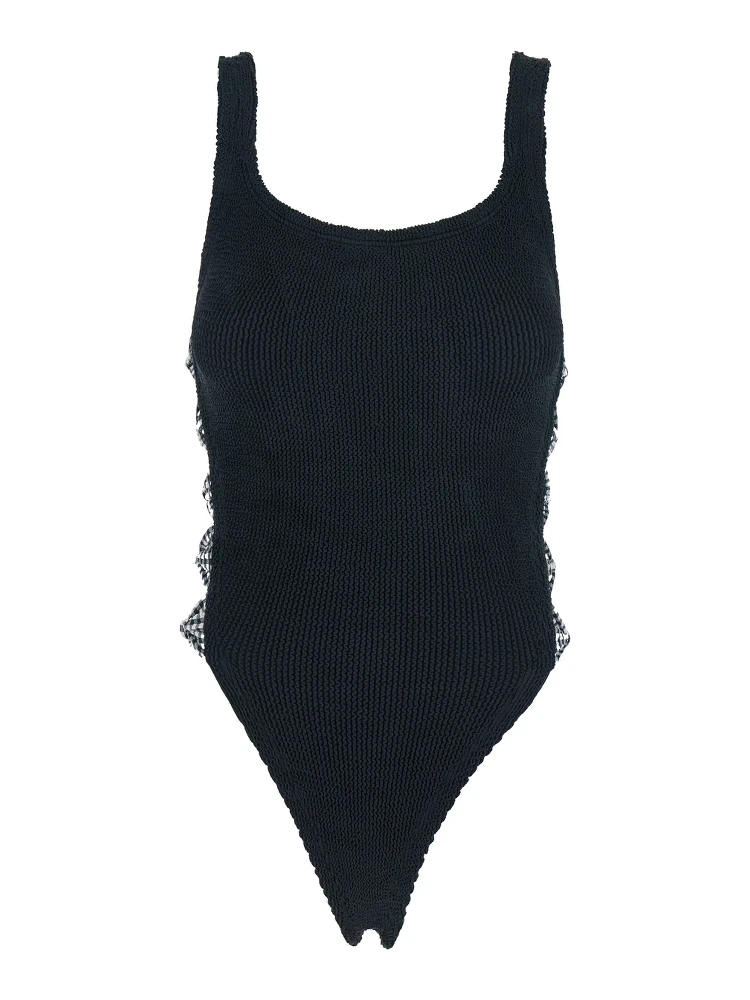 Tiffany Black Swimsuit with Square Neckline and Bow Details on the Side in Tech Fabric Stretch Woman
