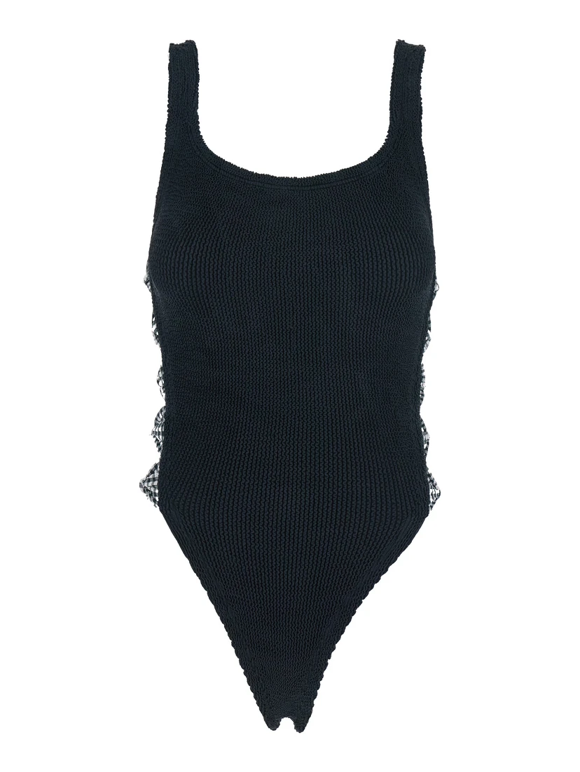 Tiffany Black Swimsuit with Square Neckline and Bow Details on the Side in Tech Fabric Stretch Woman