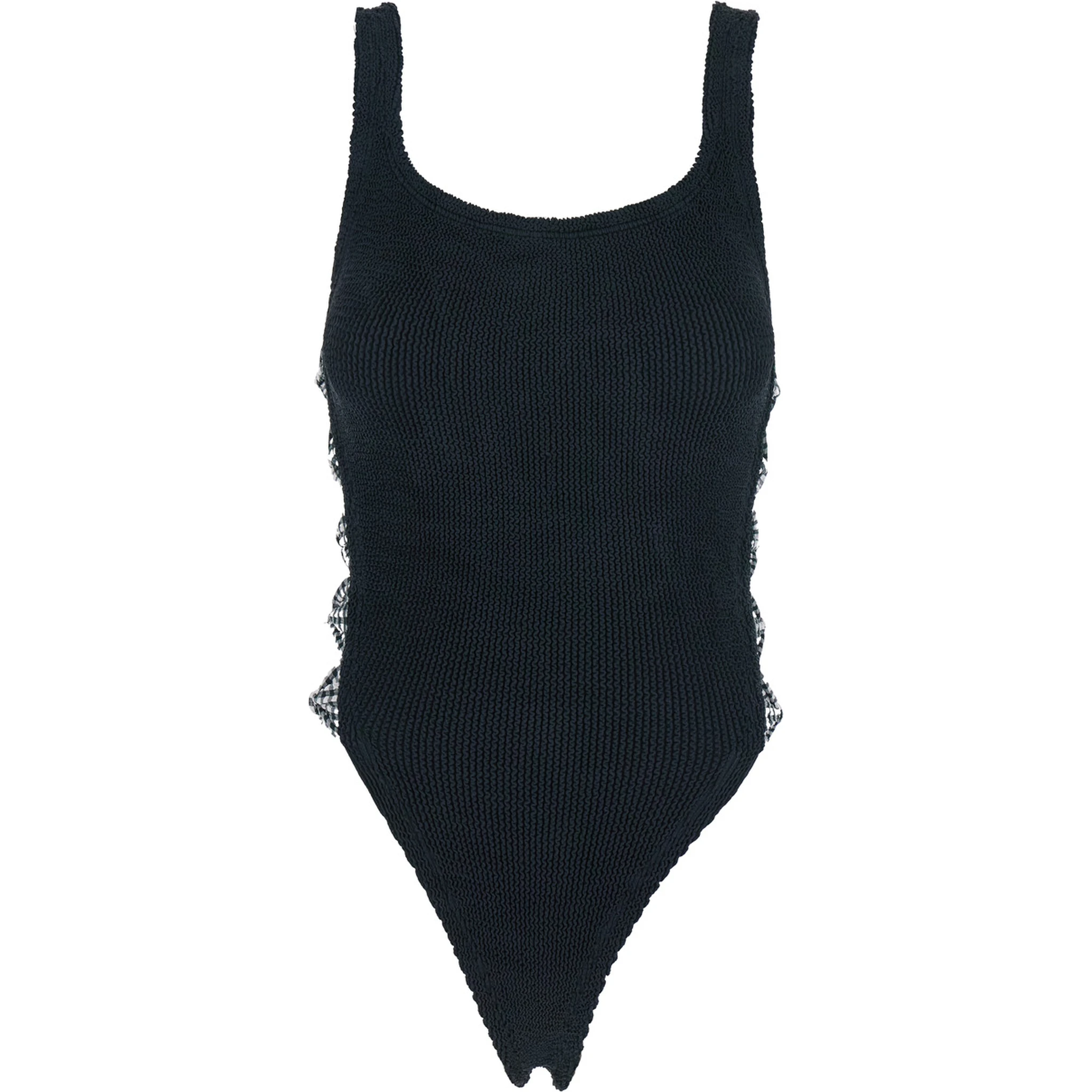 Tiffany Black Swimsuit with Square Neckline and Bow Details on the Side in Tech Fabric Stretch Woman