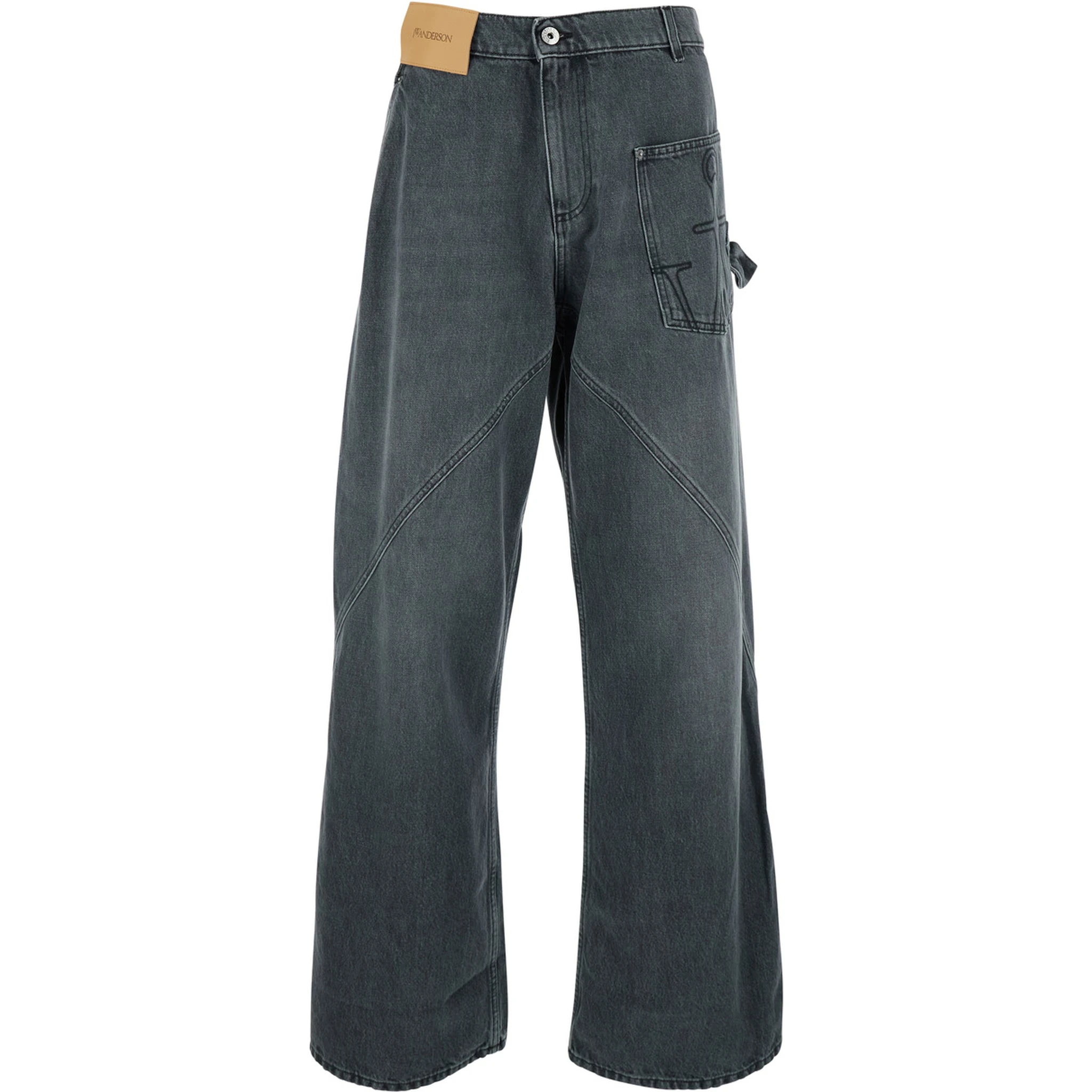 Grey Jeans with Logo Patch on the Front and Embroidered Logo on the Pocket in Cotton MAn